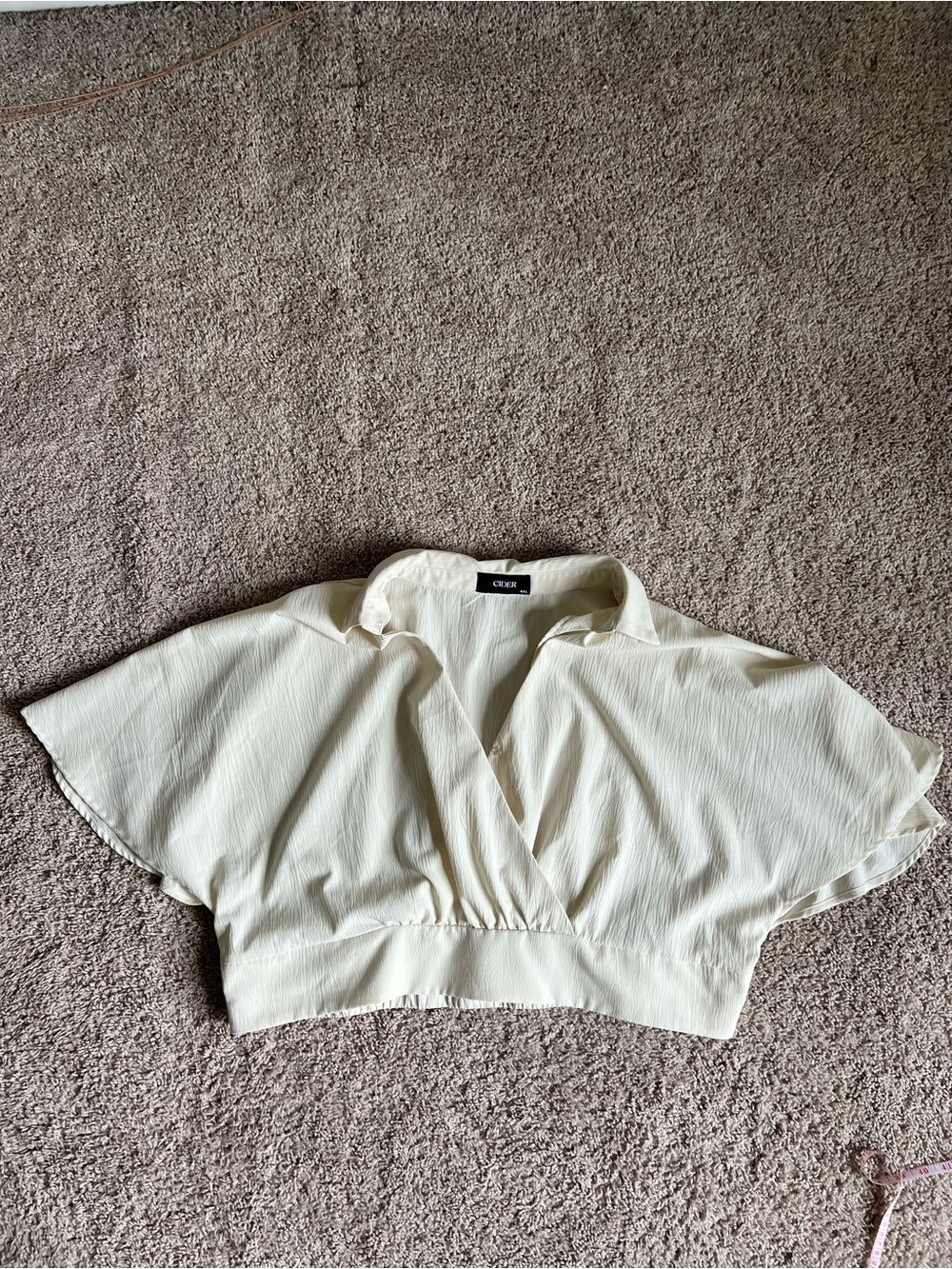 Cider Ivory Collared Wrap-Front Crop Blouse